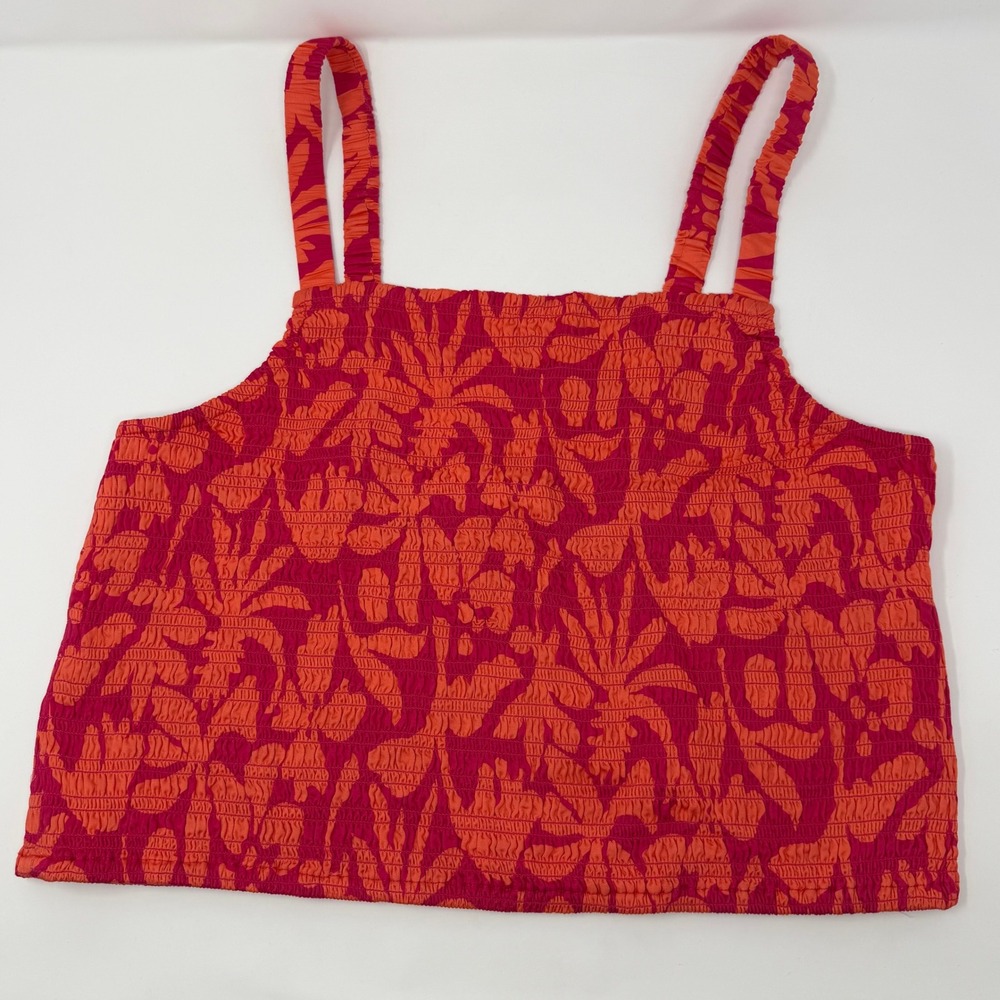 Marine Layer Archive Smocked Tank Summer Flora Pink Orange Size XL NWT